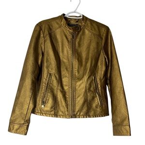 Baccini Womens Muted Gold Metallic faux leather jacket/moto coat, size M